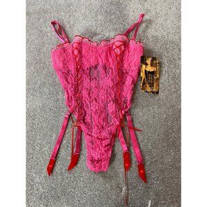 Shirley or Hollywood Lace Pink Teddy Garter Straps Small